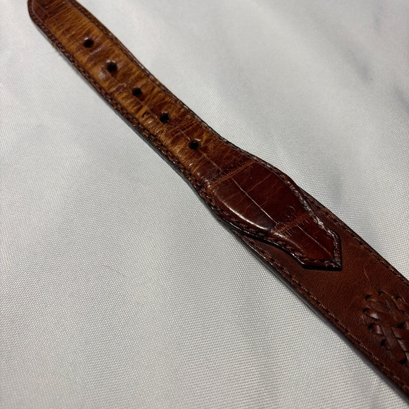 Solid Brass Buckle Woven Brown Leather Belt , size 32 - Picture 6 of 6